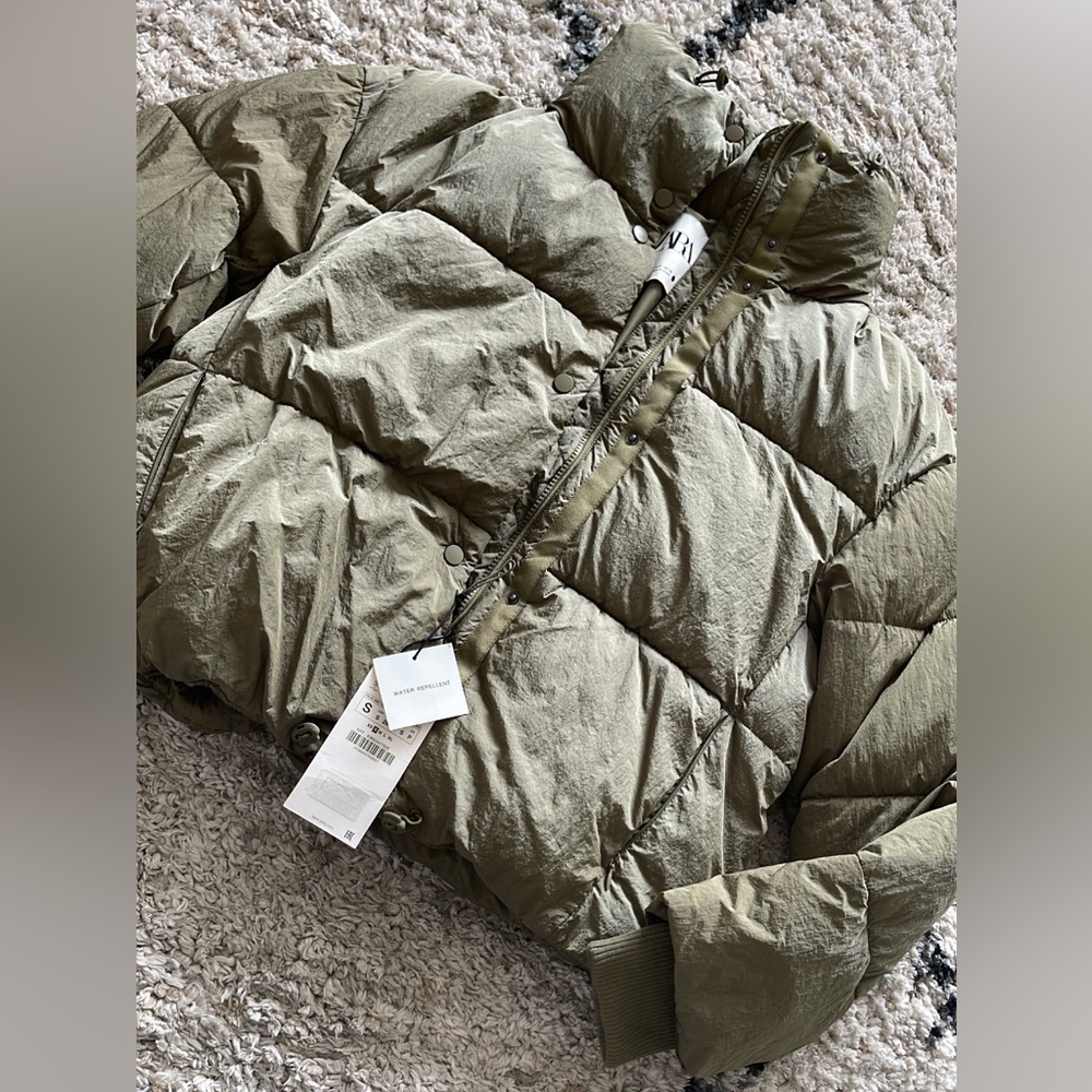 Zara Light Olive Green puffer jacket